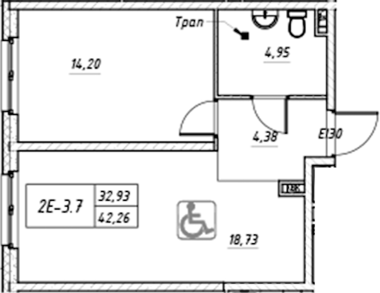 1-комнатная квартира 42.26 м², 5/17 эт., Комплекс апартаментов «Zoom на Неве»